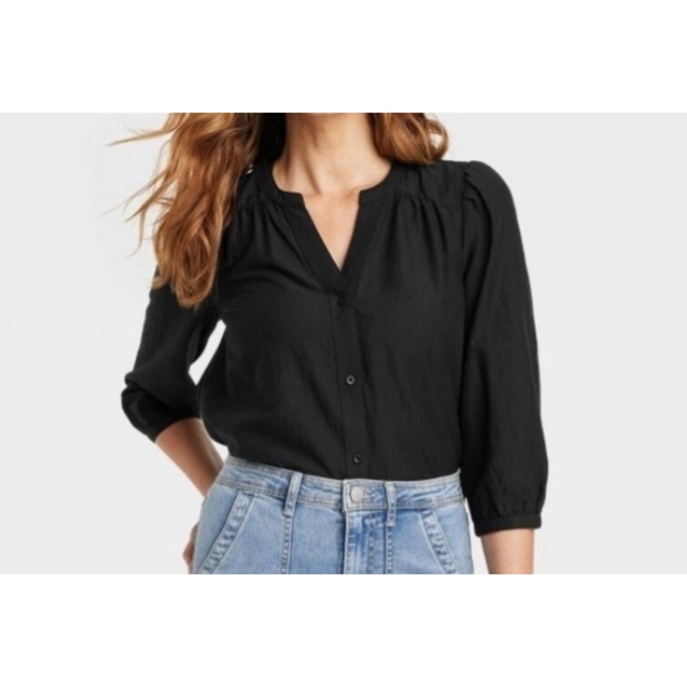 Women's 3/4 Sleeve V-Neck Blouse - Knox Rose black size M